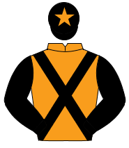 ORANGE, black cross sashes & sleeves, black cap, orange star                                                                                          