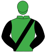 EMERALD GREEN, black sash & sleeves, green cap                                                                                                        