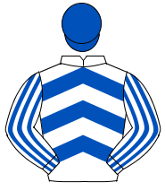 WHITE & ROYAL BLUE CHEVRONS, striped sleeves, royal blue cap                                                                                          