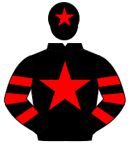 BLACK, red star, hooped sleeves, black cap, red star                                                                                                  