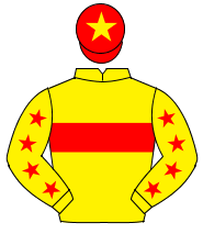 YELLOW, red hoop, red stars on sleeves, red cap, yellow star                                                                                          