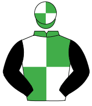 EMERALD GREEN & WHITE QUARTERED, black sleeves, em. green & white quartered cap                                                                       