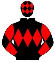 BLACK, red triple diamond, diabolo on sleeves, black cap, red diamonds                                                                                