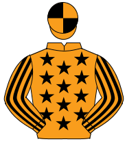 ORANGE, black stars, striped sleeves, quartered cap                                                                                                   