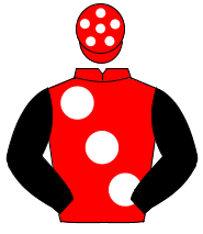 RED, large white spots, black sleeves, red cap, white spots                                                                                           