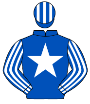 ROYAL BLUE, white star, striped sleeves & cap                                                                                                         