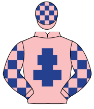 PINK, dark blue cross of lorraine, dark blue & pink check sleeves, pink & dark blue check cap                                                         