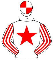 WHITE, red star, striped sleeves, quartered cap                                                                                                       