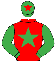 RED, emerald green star & sleeves, emerald green cap, red star                                                                                        
