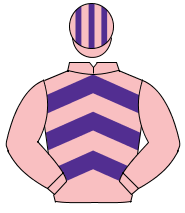 PINK & PURPLE CHEVRONS, pink sleeves, striped cap                                                                                                     