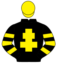 BLACK, yellow cross of lorraine, hooped sleeves, yellow cap                                                                                           