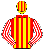 RED & YELLOW STRIPES, white & red striped sleeves, yellow & red striped cap                                                                           