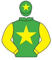 EMERALD GREEN, yellow star & sleeves, yellow star on cap                                                                                              