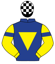 DARK BLUE, yellow inverted triangle, yellow sleeves, dark blue armlet, black & white check cap                                                        