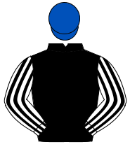 BLACK, white & black striped sleeves, royal blue cap                                                                                                  
