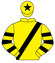 YELLOW, black sash, hooped sleeves, black star on cap                                                                                                 