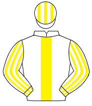WHITE, yellow panel, striped sleeves & cap                                                                                                            