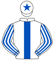 WHITE, royal blue panel, striped sleeves, royal blue star on cap                                                                                      