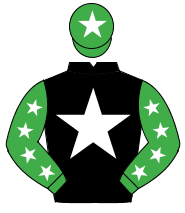 BLACK, white star, emerald green sleeves, white stars, emerald green cap, white star