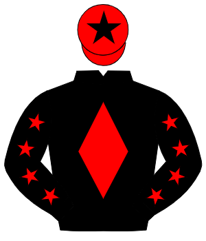 BLACK, red diamond, red stars on sleeves, red cap, black star