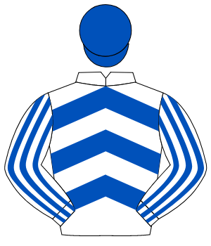 WHITE & ROYAL BLUE CHEVRONS, striped sleeves, royal blue cap