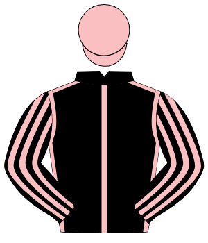 BLACK, pink seams, striped sleeves, pink cap                                                                                                          