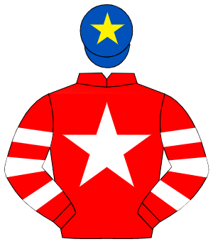 RED, white star, hooped sleeves, royal blue cap, yellow star