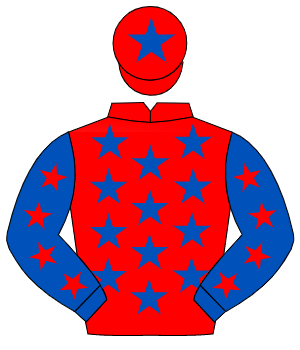RED, royal blue stars, royal blue sleeves, red stars, red cap, royal blue star