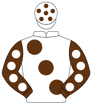 WHITE, large brown spots, brown sleeves, white spots, white cap, brown spots
