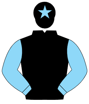 BLACK, light blue sleeves, black cap, light blue star