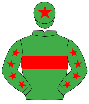EMERALD GREEN, red hoop, red stars on sleeves, red star on cap