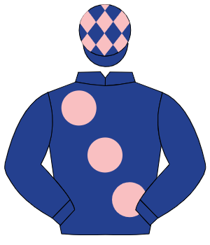 DARK BLUE, large pink spots, pink diamonds on cap