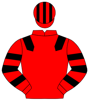 RED, black epaulettes, hooped sleeves, striped cap