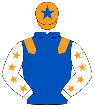 ROYAL BLUE, orange epaulettes, white sleeves, orange stars, orange cap, royal blue star