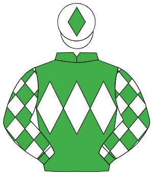 EMERALD GREEN, white triple diamond, white diamonds on sleeves, white cap, emerald green diamond