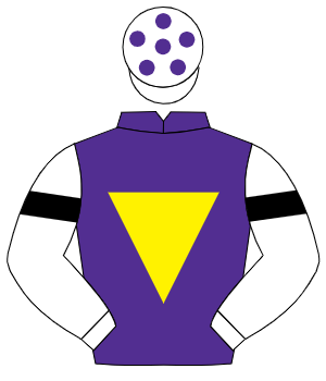 PURPLE, yellow inverted triangle, white sleeves, black armlet, white cap, purple spots