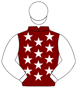 MAROON, white stars, white sleeves & cap