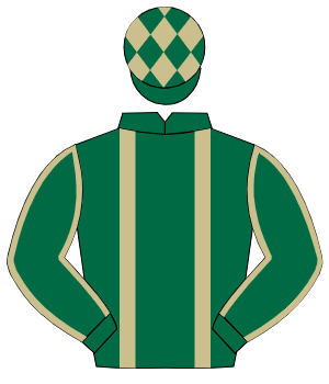 DARK GREEN, beige braces, beige seams on sleeves, dark green cap, beige diamonds