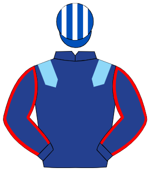 DARK BLUE, light blue epaulettes, dark blue sleeves, red seams, royal blue & white striped cap