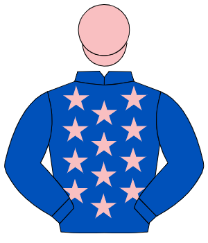 ROYAL BLUE, pink stars, royal blue sleeves, pink cap