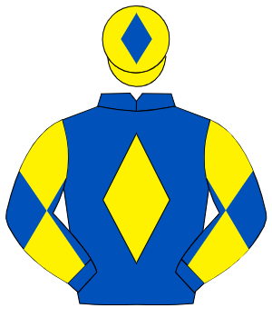 ROYAL BLUE, yellow diamond, diabolo on sleeves, yellow cap, royal blue diamond