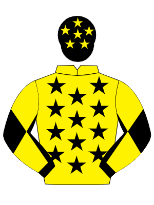 YELLOW, black stars, black sleeves, yellow diabolo, black cap, yellow stars