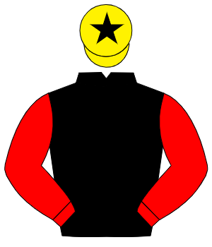 BLACK, red sleeves, yellow cap, black star