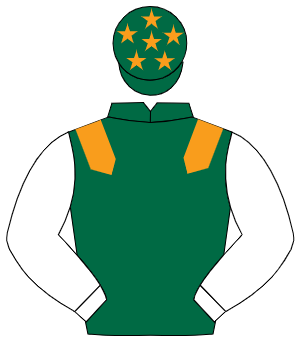DARK GREEN, orange epaulettes, white sleeves, dark green cap, orange stars