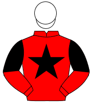 RED, black star, halved sleeves, white cap