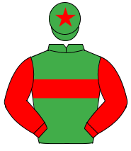 EMERALD GREEN, red hoop, red sleeves, emerald green cap, red star                                                                                     