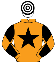 ORANGE, black star, diabolo on sleeves, white & black hooped cap                                                                                      