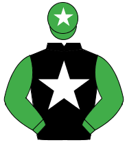 BLACK, white star, emerald green sleeves, emerald green cap, white star                                                                               