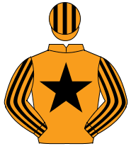 ORANGE, black star, striped sleeves & cap