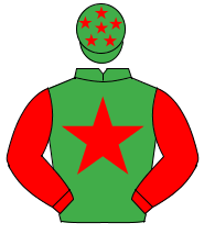 EMERALD GREEN, red star & sleeves, emerald green cap, red stars                                                                                       